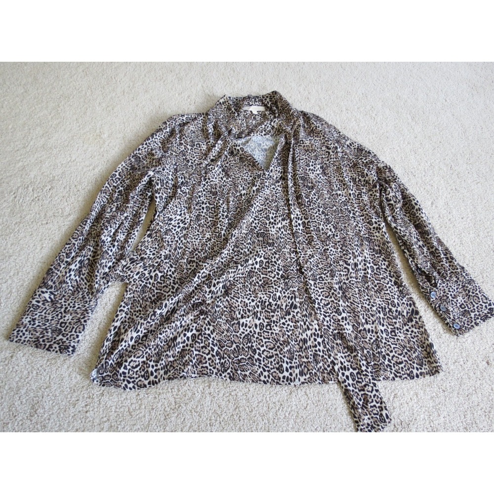 Etcetera Leopard Print Tunic Blouse Womens Size 14 Large Brown Animal Print